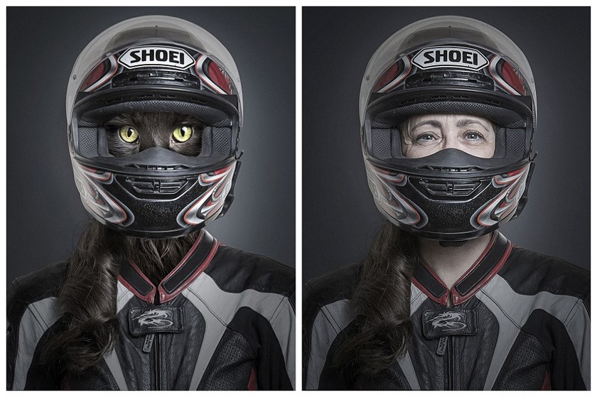 瑞士摄影师用宠物猫与主人照片合成奇趣“猫脸人”（网页截图）
